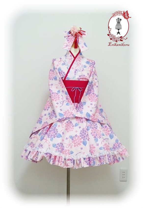 ロリータドレス ピンク チェック柄 テディベア 和装 和ロリ メイド 華 浴衣 ロリータドレス ピンク チェック柄 テディベア 和装 和ロリ