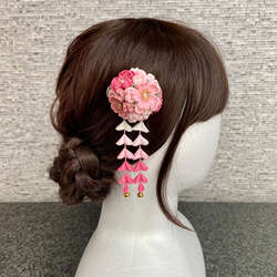 つまみ細工 七五三髪飾り  桜ピンクとローズ　*くすみカラー *ヘアクリップ *桜 *十三詣り *ハーフ成人式 *卒業式 5枚目の画像