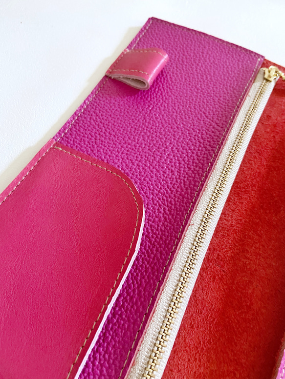 トラベル ホルダー パスポート ケース 本革 レザー  マゼンタ ピンク 3枚目の画像