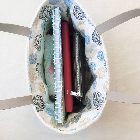 サイドポケットが便利で可愛い！ミニトートバッグ（マリンスタイル）サマーホワイト　海　母の日 11枚目の画像