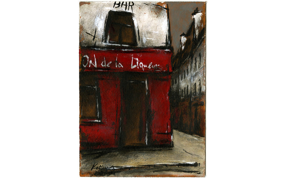 マリオ・パッソーニ作 「Café De Paris」(油絵) BAR～酒の家～／風景画・油絵・パリ 絵画 Katsu Arts 通販