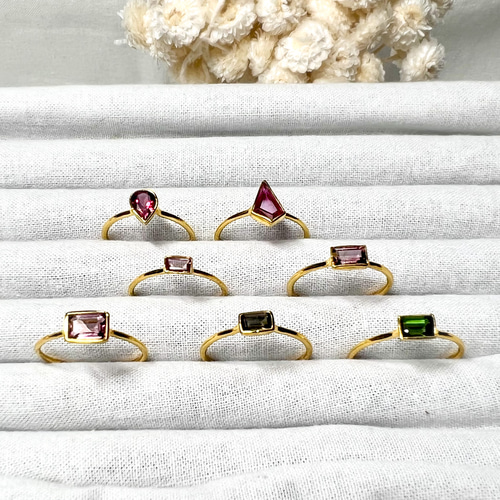 ピンクトルマリン ファセットカット K10リング ペアシェイプ 指輪