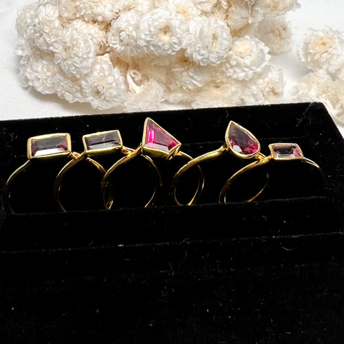 ピンクトルマリン ファセットカット K10リング ペアシェイプ 指輪