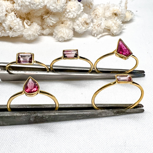 ピンクトルマリン ファセットカット K10リング ペアシェイプ 指輪