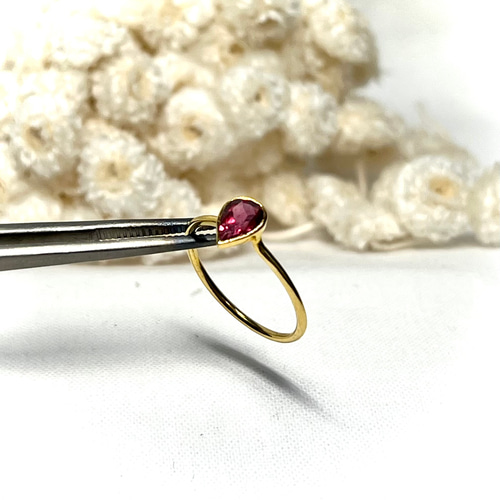 ピンクトルマリン ファセットカット K10リング ペアシェイプ 指輪