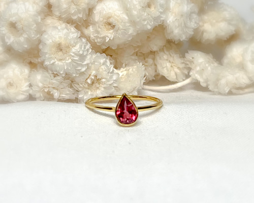 ピンクトルマリン ファセットカット K10リング ペアシェイプ 指輪