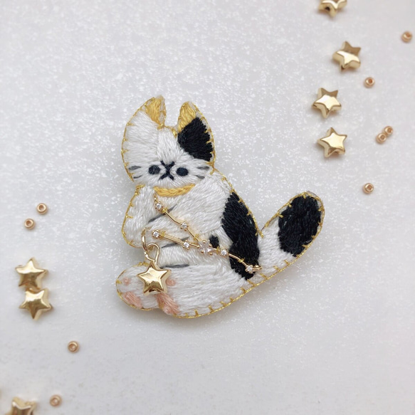 12星座の猫の刺繍ブローチ 3枚目の画像