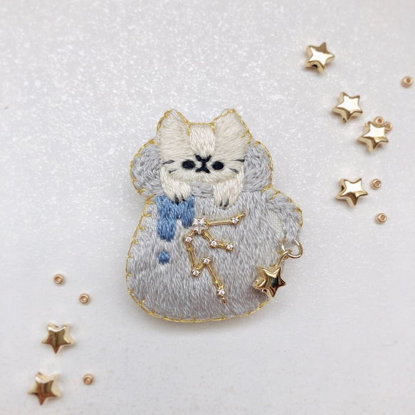 12星座の猫の刺繍ブローチ 12枚目の画像