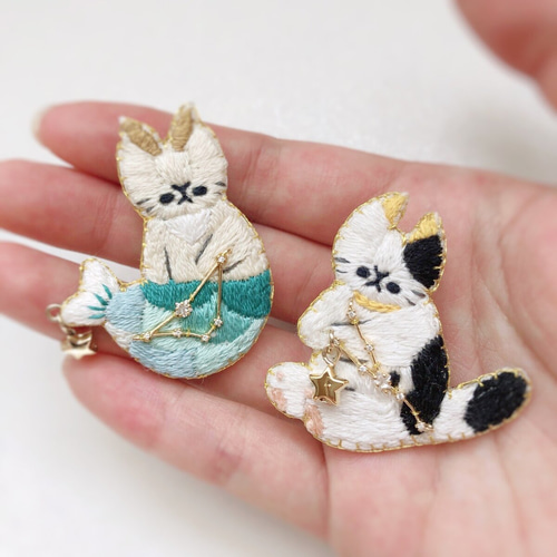 12星座の猫の刺繍ブローチ ブローチ ちむねこ 通販 14184111｜Creema