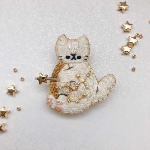 12星座の猫の刺繍ブローチ ブローチ ちむねこ 通販 14184111｜Creema