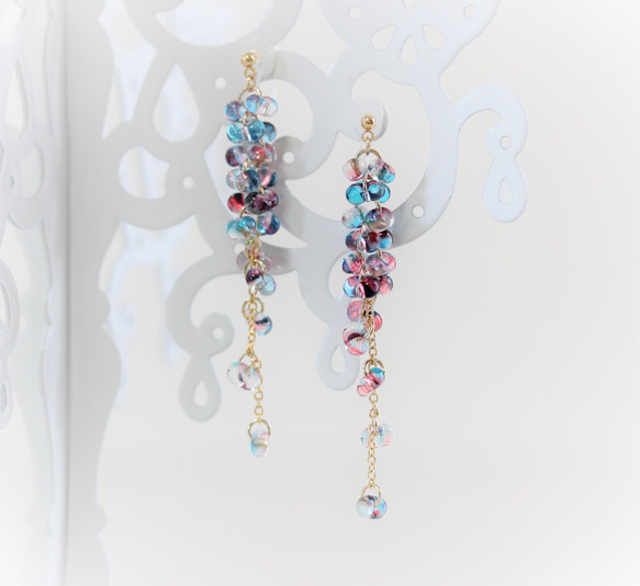 ♡ハンドメイド♡ビジューピアスorイヤリング№324ファルファーレ 受注生産」ファルファーレビーズデザインノンホールピアスorピアス