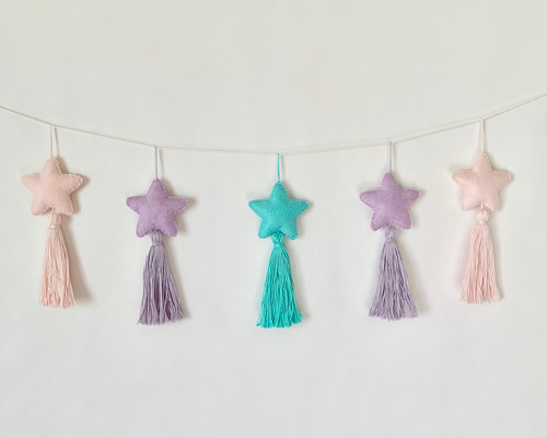 フェルトの星とタッセルのガーランド ゆめかわいいパステルカラー 七夕