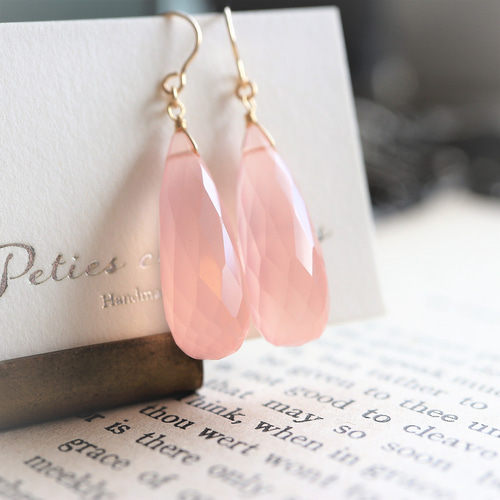 NEW！14kgf！ティアドロップ＊ピンクカルセドニーのピアス×イヤリング