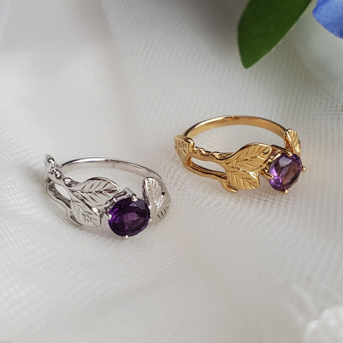 朝顔アメジストシルバー925 上品天然石リング RS-217 ボタニカル指輪