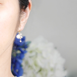 #926 14KGF 最佳切割白色月長石和珍珠耳環 第5張的照片
