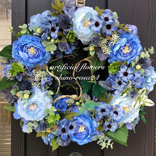 ブルーラナンキュラスリース アートフラワー shino-rosa 通販 14184843