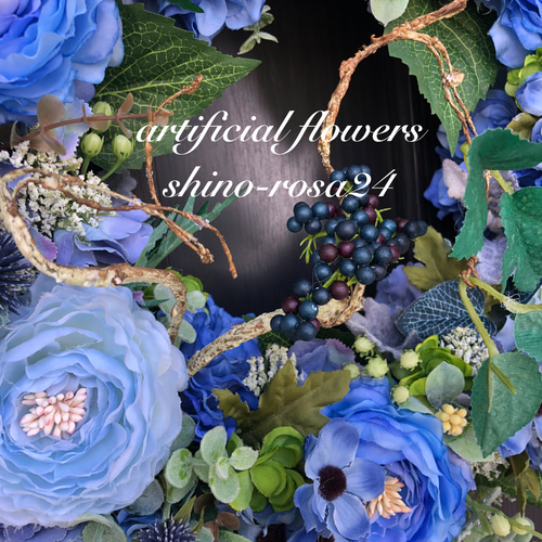 ブルーラナンキュラスリース アートフラワー shino-rosa 通販 14184843
