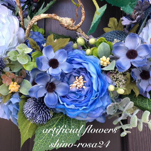 ブルーラナンキュラスリース アートフラワー shino-rosa 通販 14184843