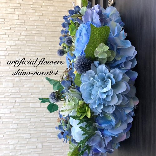 ブルーラナンキュラスリース アートフラワー shino-rosa 通販 14184843