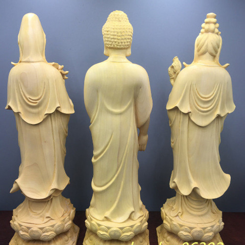 阿弥陀如来三尊 観音菩薩 勢至菩薩 仏教工芸品 木彫仏像 仏師彫り 極上