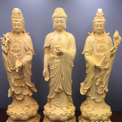阿弥陀如来三尊 観音菩薩 勢至菩薩 仏教工芸品 木彫仏像 仏師彫り 極上