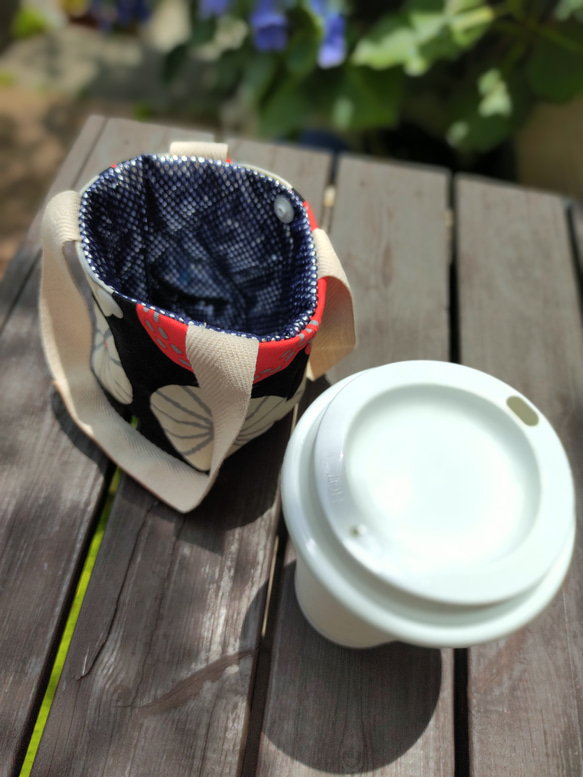 「私のコーヒーバッグ」 保冷保温機能付き裏地使用！あると便利‼︎ ドリンクホルダー　 6枚目の画像