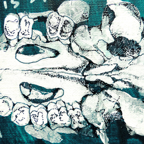 F10 油絵『鹿の骨の習作』 標本図風の鹿の骨の絵画 アート 原画 キャンバス画 科学 理科