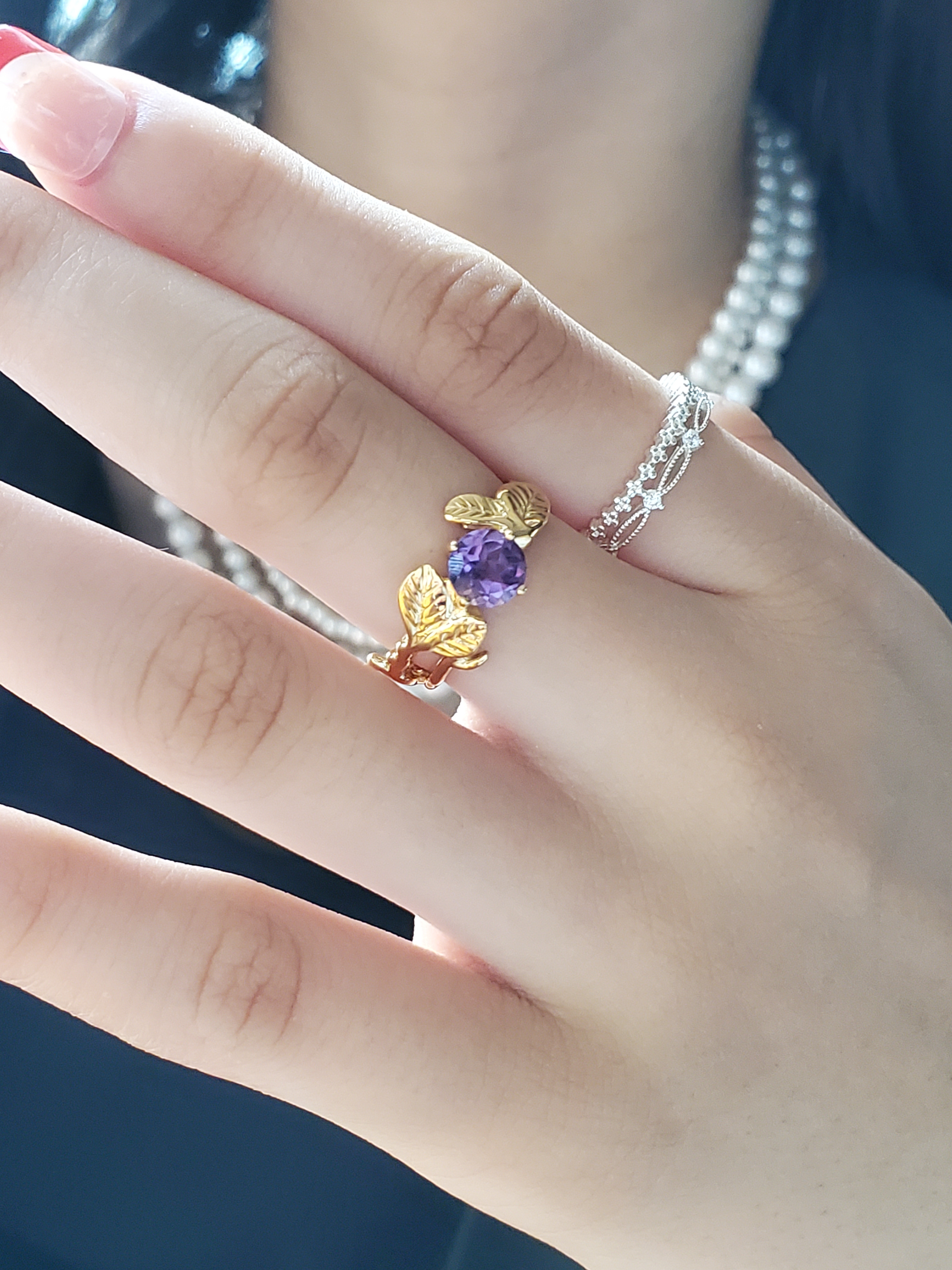 朝顔アメジストシルバー925 上品天然石リング