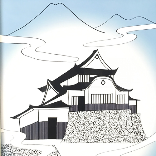 風景画/城の夕焼け「松山城の石垣」愛媛県 油絵SM 木製フレーム付き 石鎚連山と松山城の夕景 03・12 | GANREF