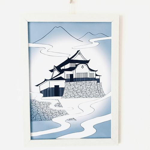 額縁付「雲海に浮かぶ城～備中松山城」インテリア絵画ポスター
