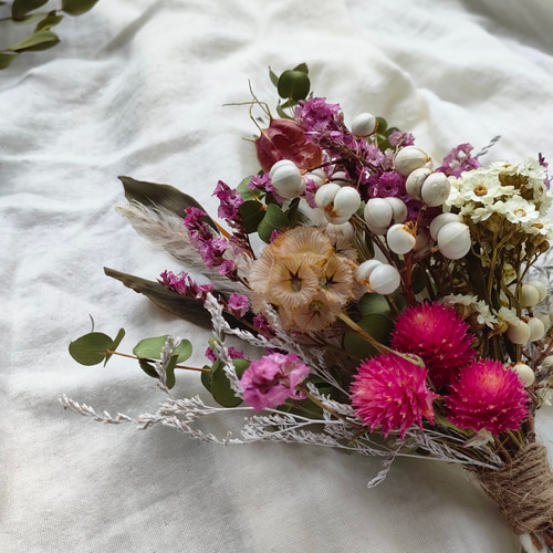 千日紅とスターチスのナチュラルスワッグ ドライフラワー プリザーブド