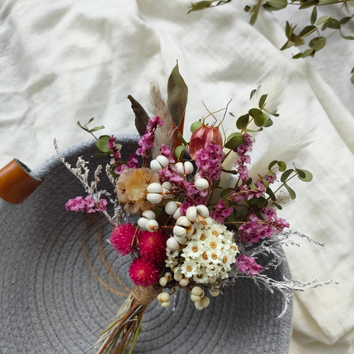 千日紅とスターチスのナチュラルスワッグ ドライフラワー プリザーブド