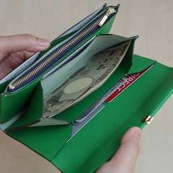 <高級革>フランスレザー使用　長財布（グリーン） 9枚目の画像