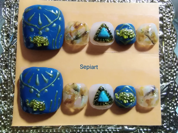 ネイルチップ☆付け爪~ジェルネイル☆フット/アジアンエスニック☆ゾウ  