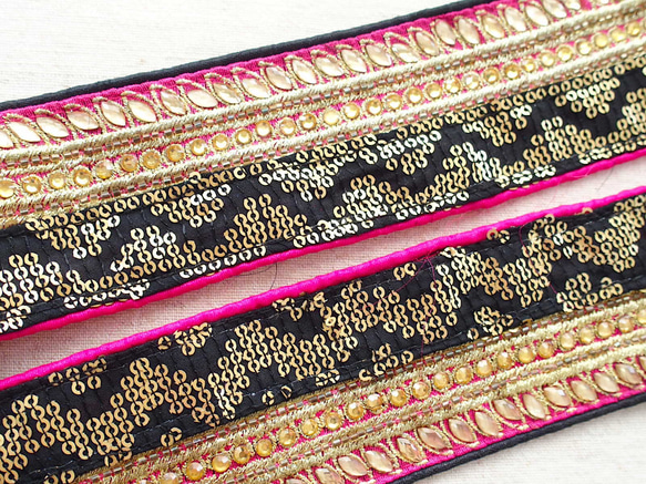 1m インド刺繍リボン スパンコール ビーズ ブレード  民族衣装 1枚目の画像
