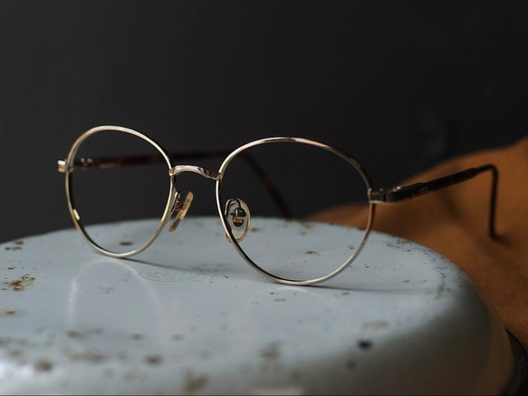 經典純色簡約亮金圓形細框金屬眼鏡鏡框 古董眼鏡 Japan/glasses 第4張的照片