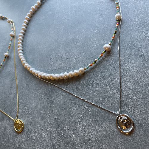 の*こ様 上質淡水パールデザイン2連ネックレスセットアップピアス付き