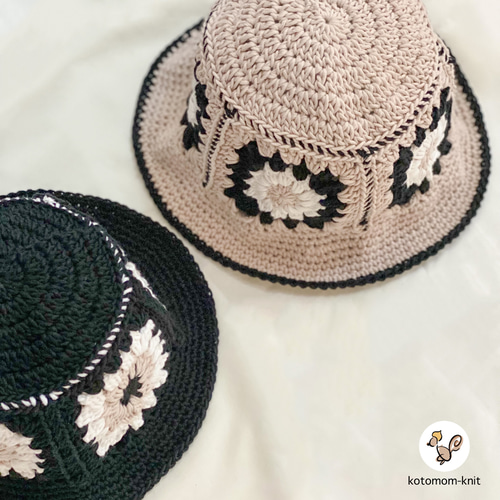 グラニー　スクエア　ハット　キャスケット GRANNY SQUARE CROCHET HAT BUCKET 2 グラニースクエア クロシ