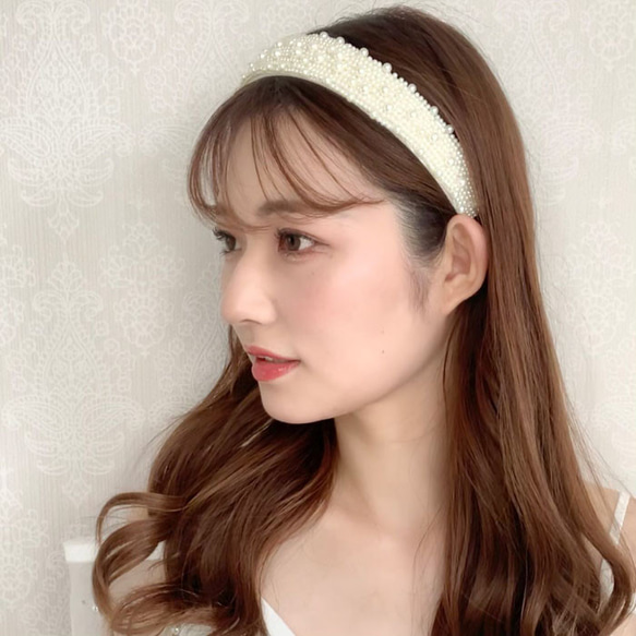 太めのカチューシャ ウェディング ヘッドドレス　カチューシャ ブライダル ヘアアクセサリー 花嫁 HL01 1枚目の画像