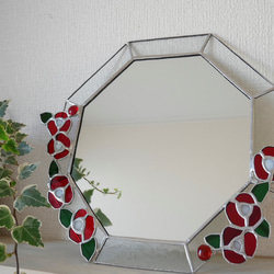 *✴︎:.｡赤いお花の壁掛け八角形の鏡　(26size/Max30) 10枚目の画像