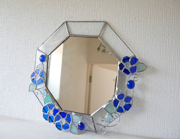 *✴︎:.｡豪華♪青いお花の壁掛け八角形の鏡　(24size) 12枚目の画像