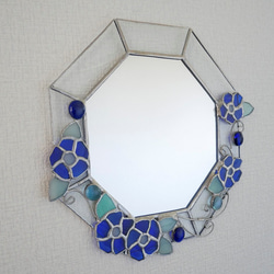 *✴︎:.｡豪華♪青いお花の壁掛け八角形の鏡　(24size) 3枚目の画像