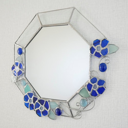 *✴︎:.｡豪華♪青いお花の壁掛け八角形の鏡　(24size) 2枚目の画像