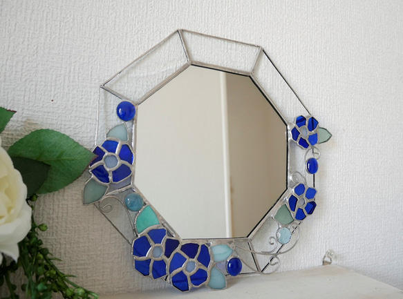 *✴︎:.｡豪華♪青いお花の壁掛け八角形の鏡　(24size) 15枚目の画像