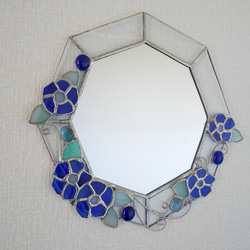 *✴︎:.｡豪華♪青いお花の壁掛け八角形の鏡　(24size) 7枚目の画像