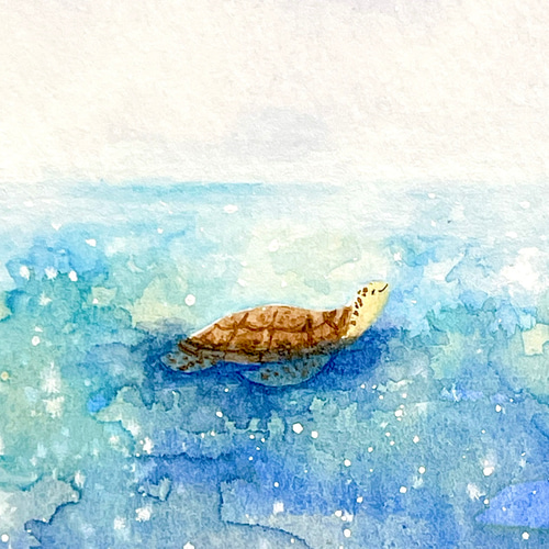 受注制作】白夜を泳ぐウミガメ 絵画 kuro 通販 14187091｜Creema