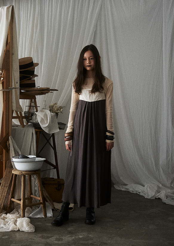 Corset Camisole dress/ Kids130-150cm / Ivory×gray plum 7枚目の画像