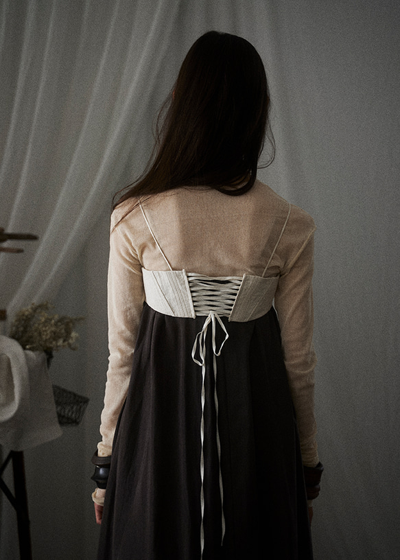 Corset Camisole dress/ Kids130-150cm / Ivory×gray plum 8枚目の画像