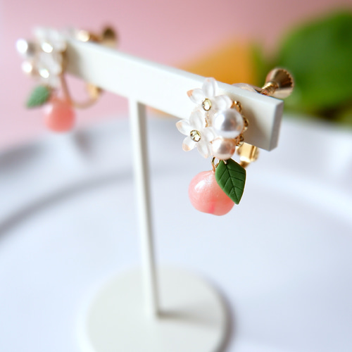 creema限定！夏の福袋・ちっちゃな桃のイヤリング、ピアス&ネックレス