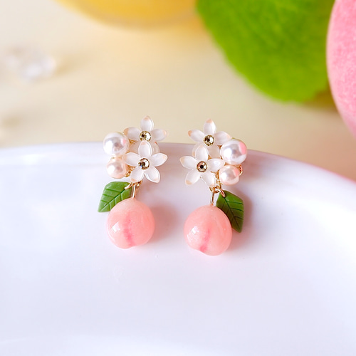 creema限定！夏の福袋・ちっちゃな桃のイヤリング、ピアス&ネックレス